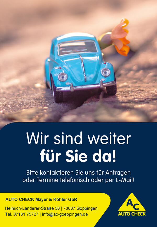 Information zur Corona-Krise von Kfz-Werkstatt AUTO CHECK Mayer & Köhler GbR Information zur Corona-Krise von Kfz-Werkstatt AUTO CHECK Mayer & Köhler GbR